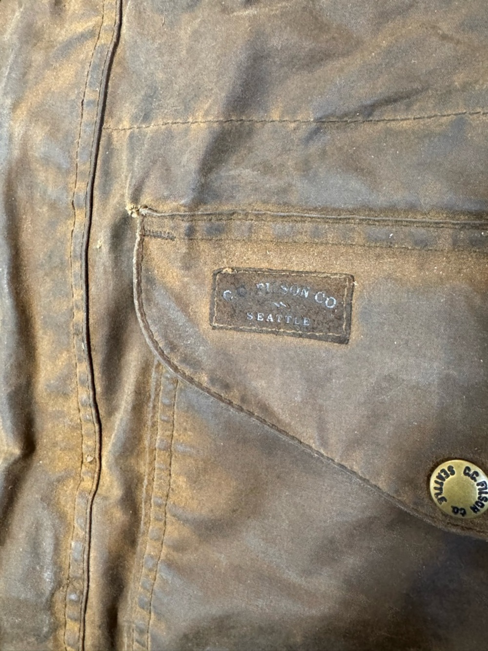 Vtg Filson Mile Marker Tin Cloth Brown Waxed Cotton Field Jacket - Made in USA - Picture 6 of 10